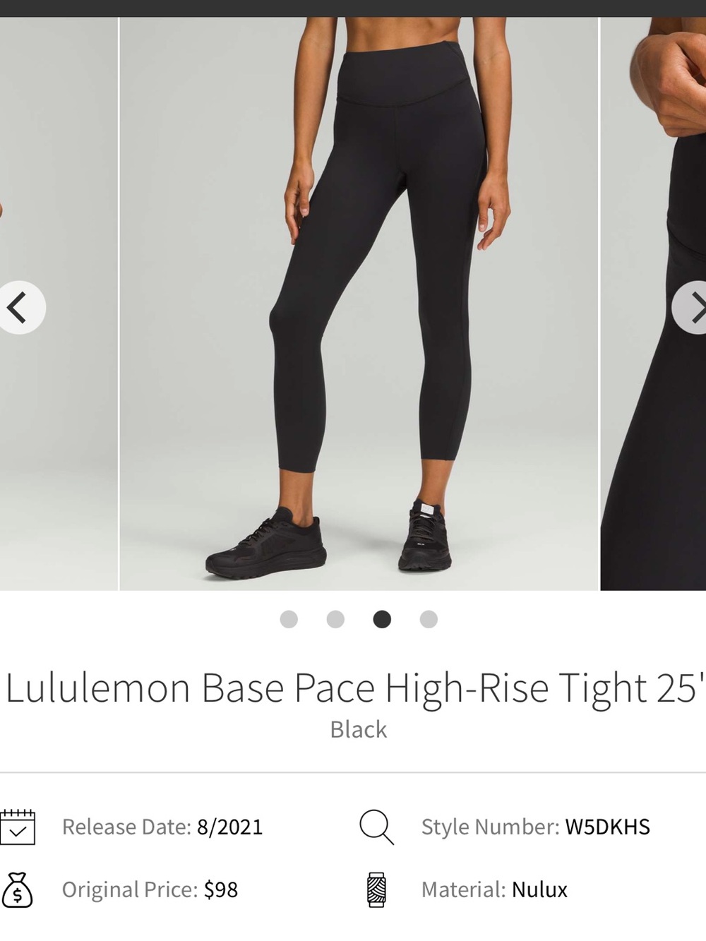 Lululemon Base Pace High-Rise Tight 25" Black Athletic Leggings